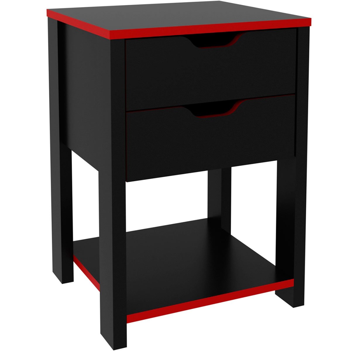 Gaveteiro Gamer para Escritório 2 Gavetas 1 Prateleira Preto/Vermelho