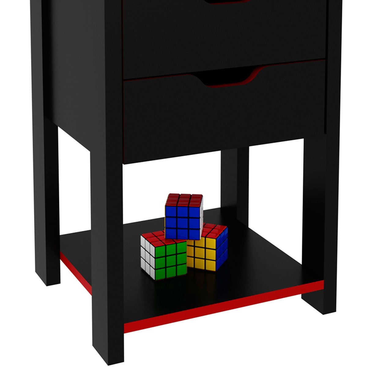 Gaveteiro Gamer para Escritório 2 Gavetas 1 Prateleira Preto/Vermelho