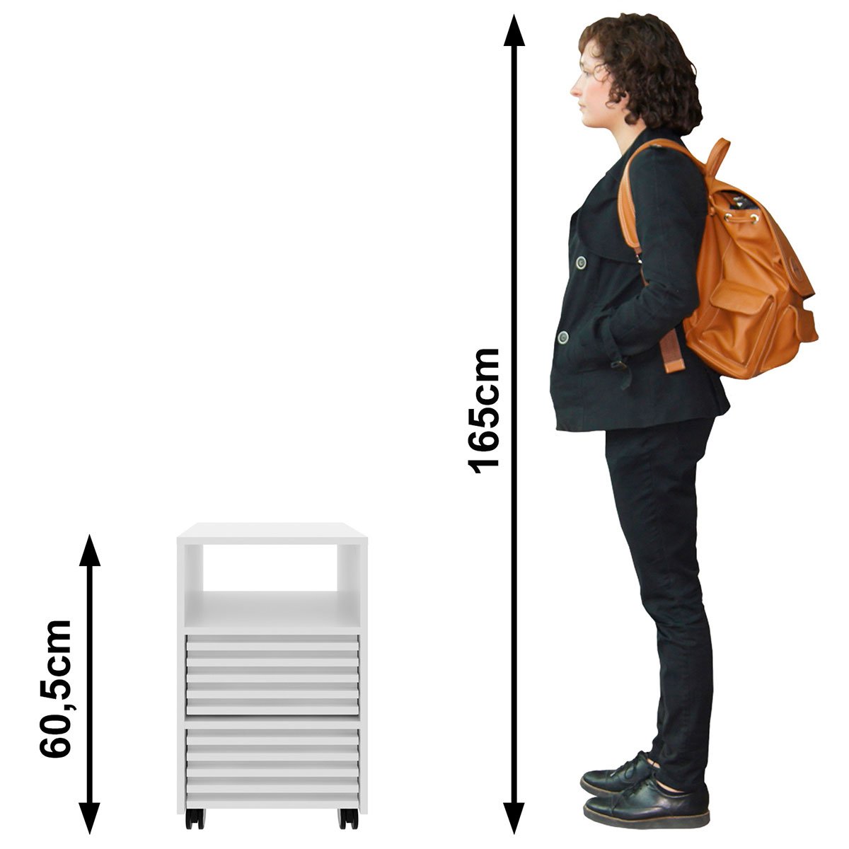 Gaveteiro para Escritório 2 Gavetas com Rodízios Branco