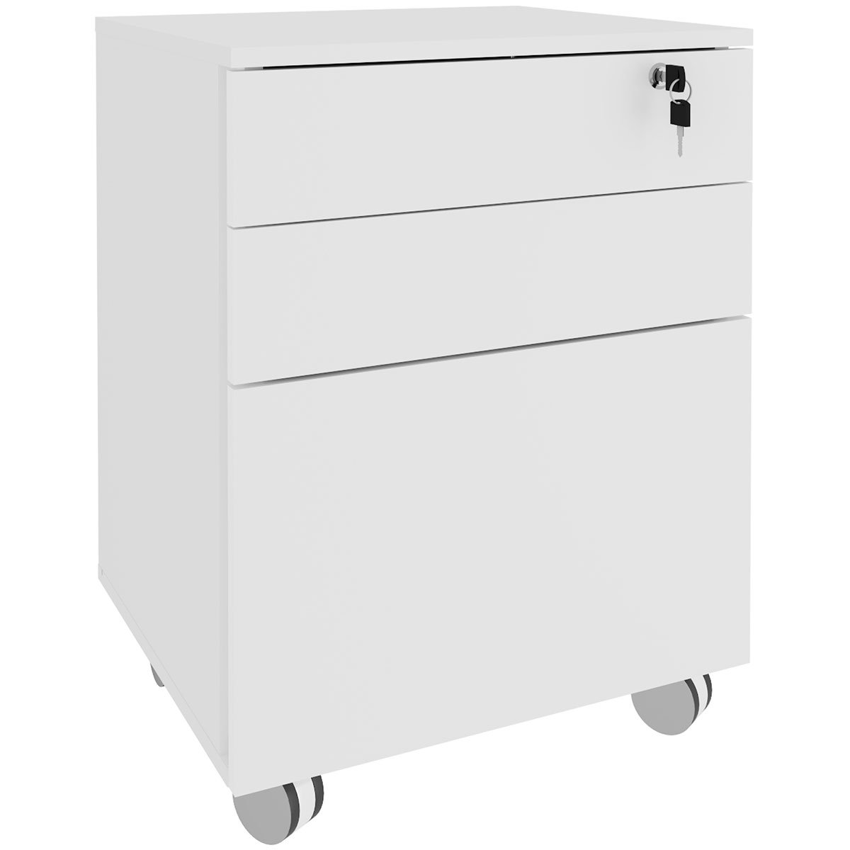 Gaveteiro para Escritório 3 Gavetas com Chave e Rodízios Branco