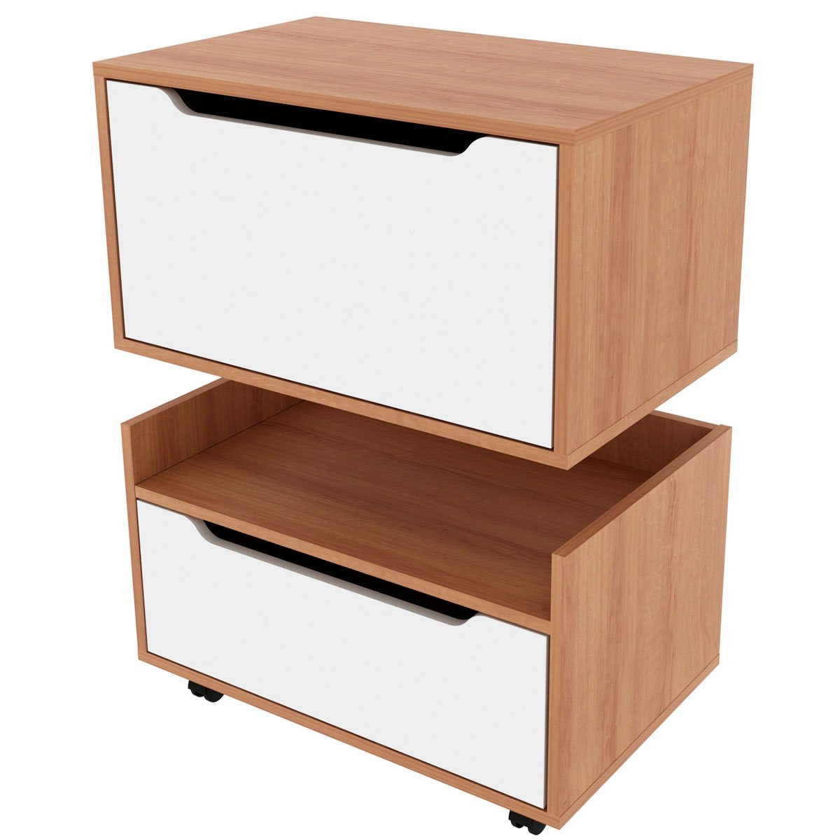 Kit Balcão e Gabinete de Banheiro 1 Porta 1 Gaveta e Rodízio Amêndoa/Branco