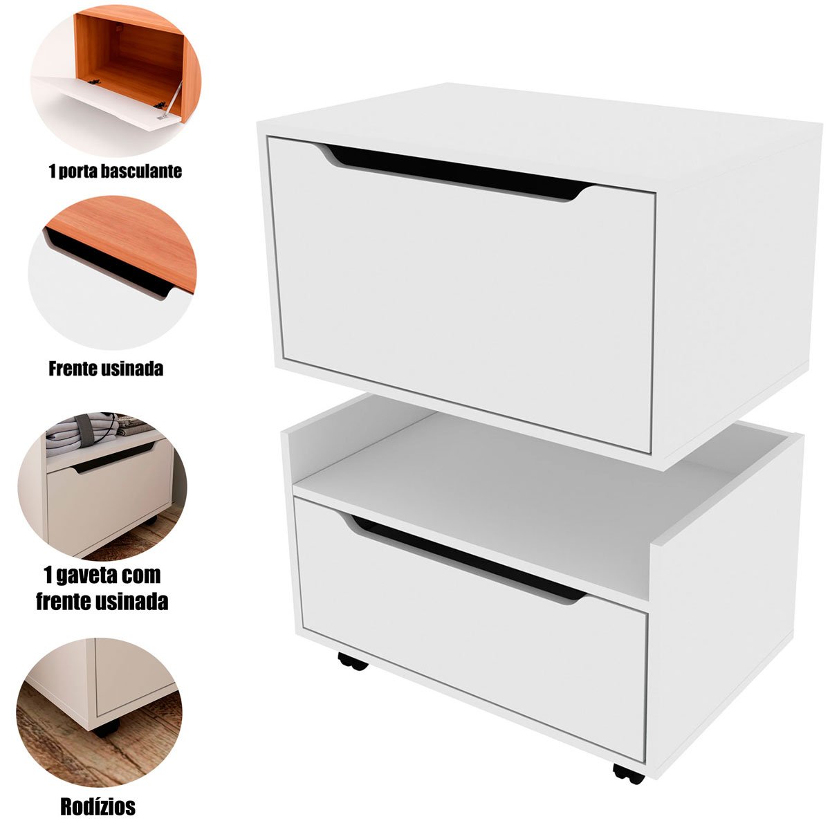 Kit Balcão e Gabinete de Banheiro 1 Porta 1 Gaveta e Rodízio Branco