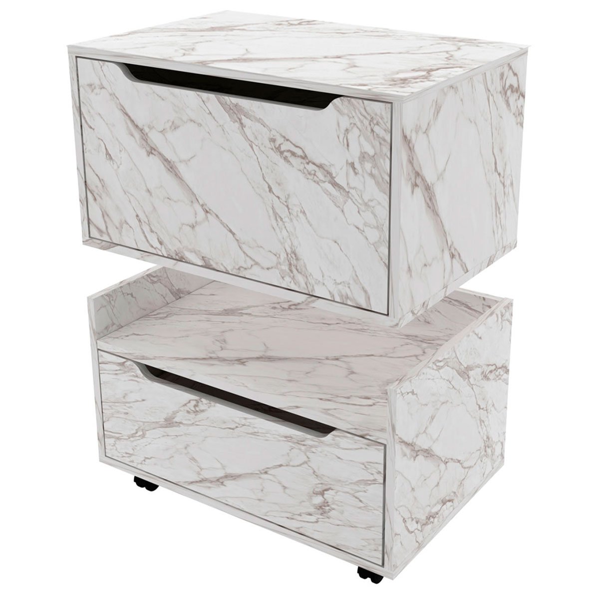 Kit Balcão e Gabinete de Banheiro 1 Porta 1 Gaveta e Rodízio Mármore Branco