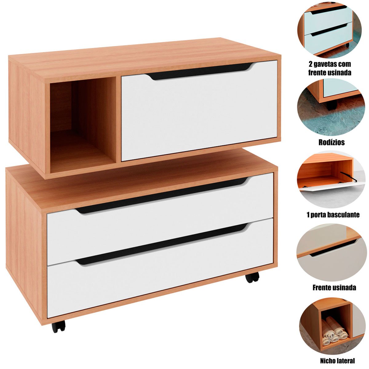 Kit Balcão e Gabinete de Banheiro Karina Amêndoa/Branco