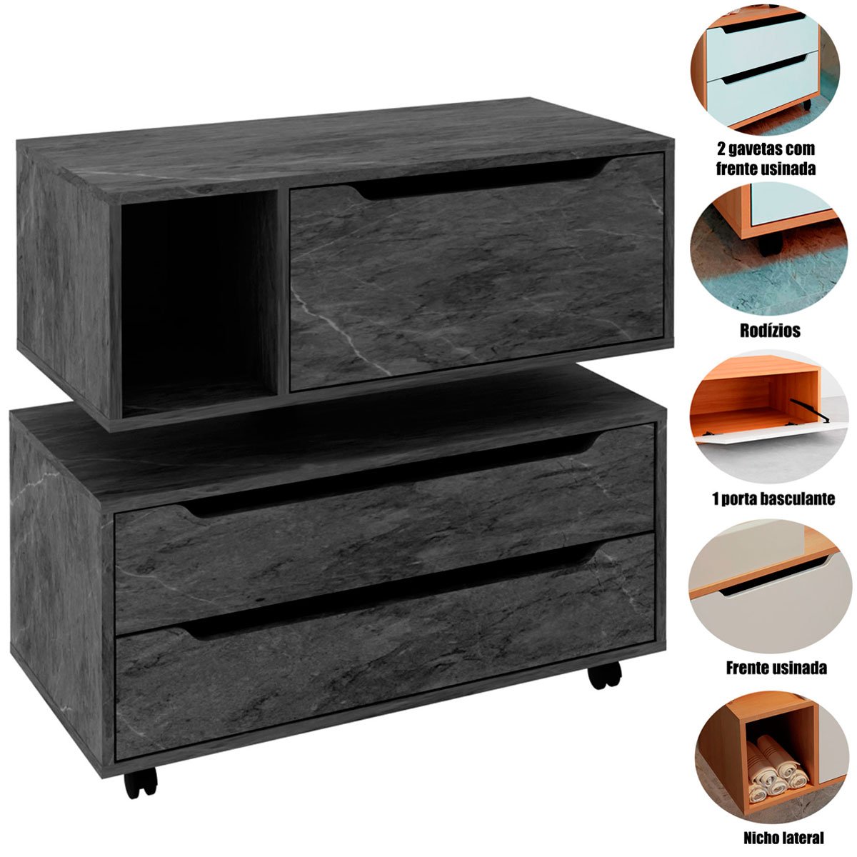 Kit Balcão e Gabinete de Banheiro Karina Mármore Lunar
