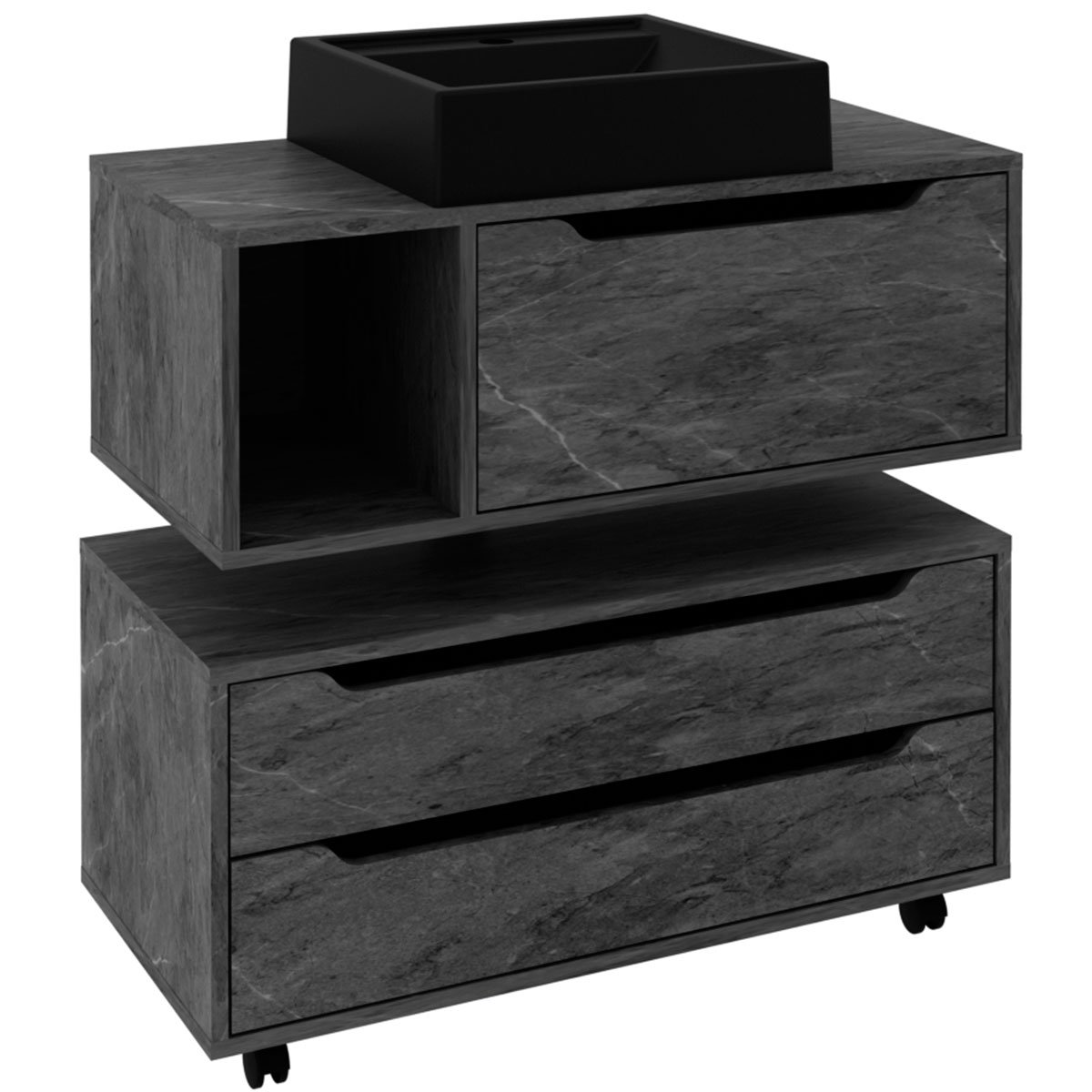 Kit Balcão e Gabinete de Banheiro com Cuba Karina Mármore Lunar