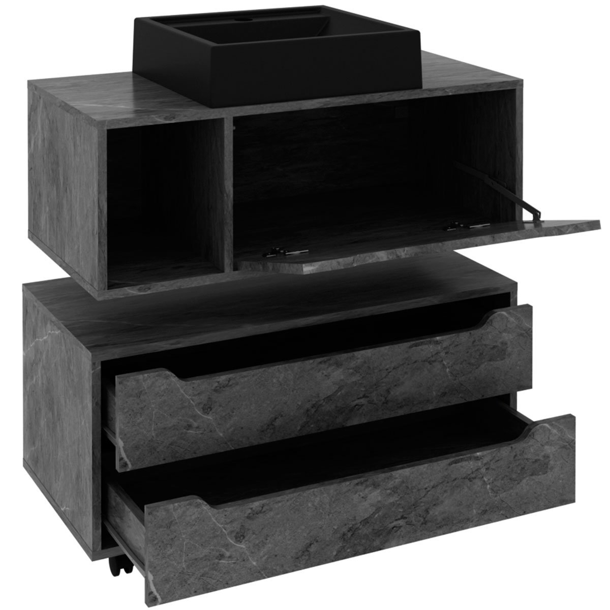 Kit Balcão e Gabinete de Banheiro com Cuba Karina Mármore Lunar