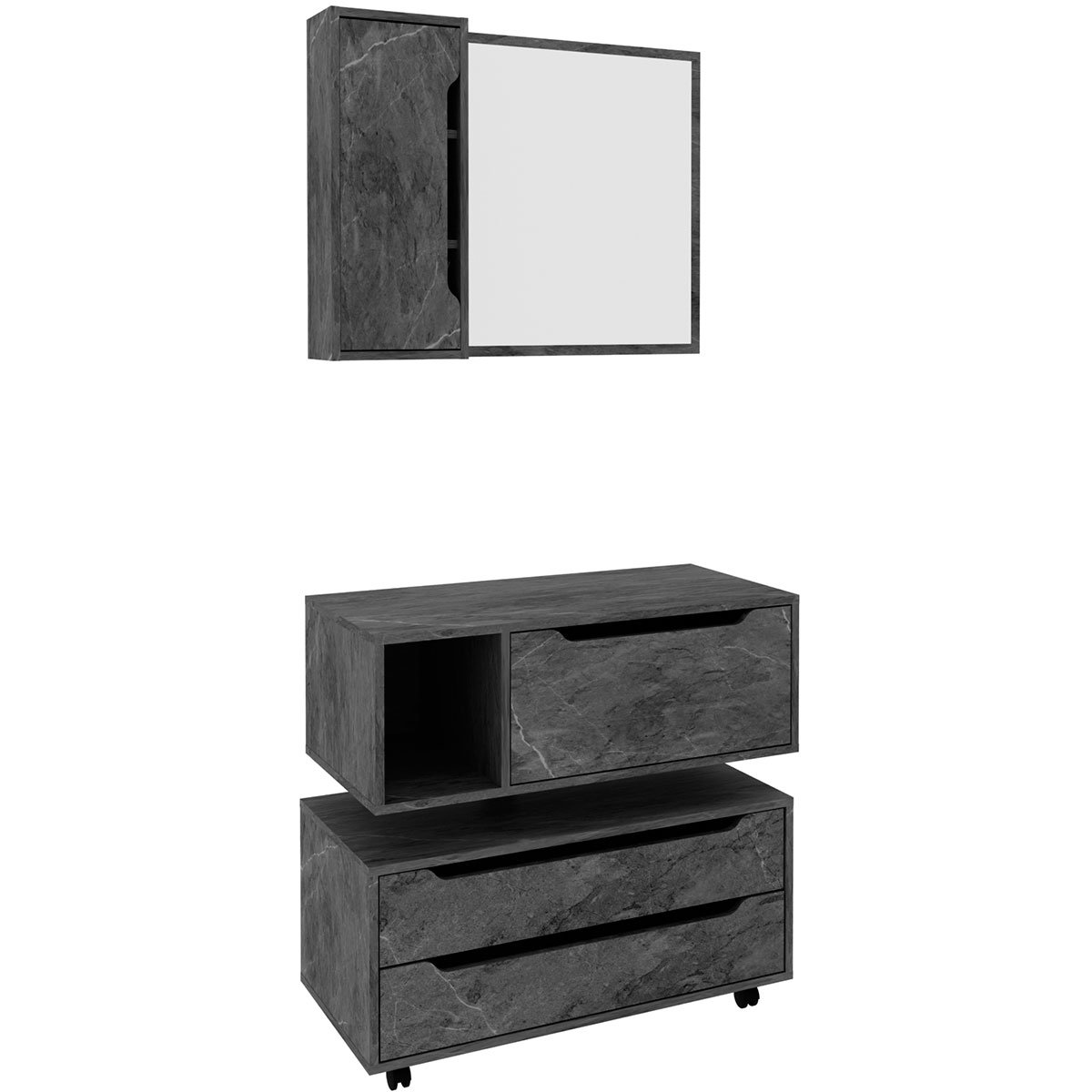 Kit Gabinete Balcão e Espelheira de Banheiro 80 cm Karina Mármore Lunar