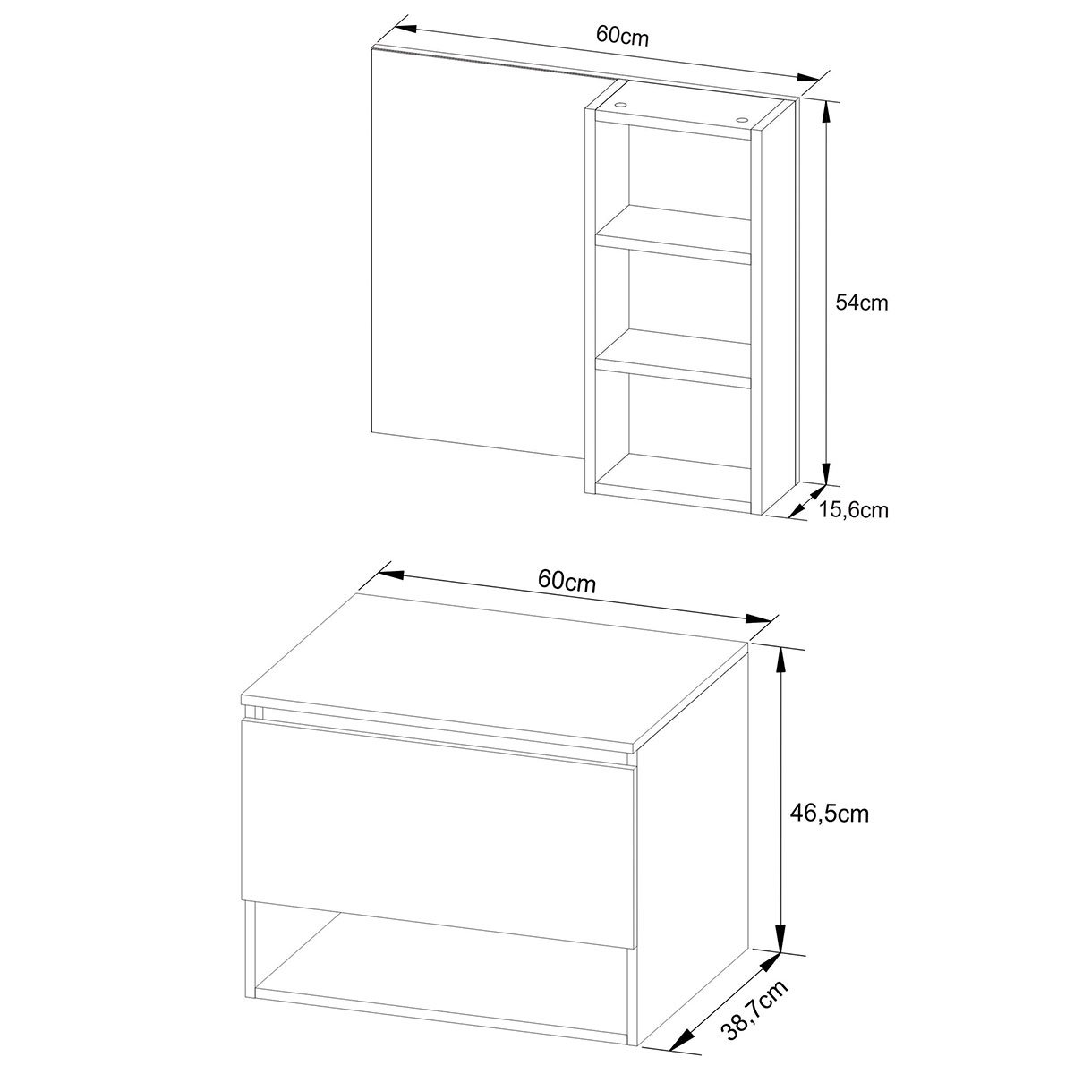 Kit Gabinete e Espelheira de Banheiro 60 cm Cuba Valente Branco