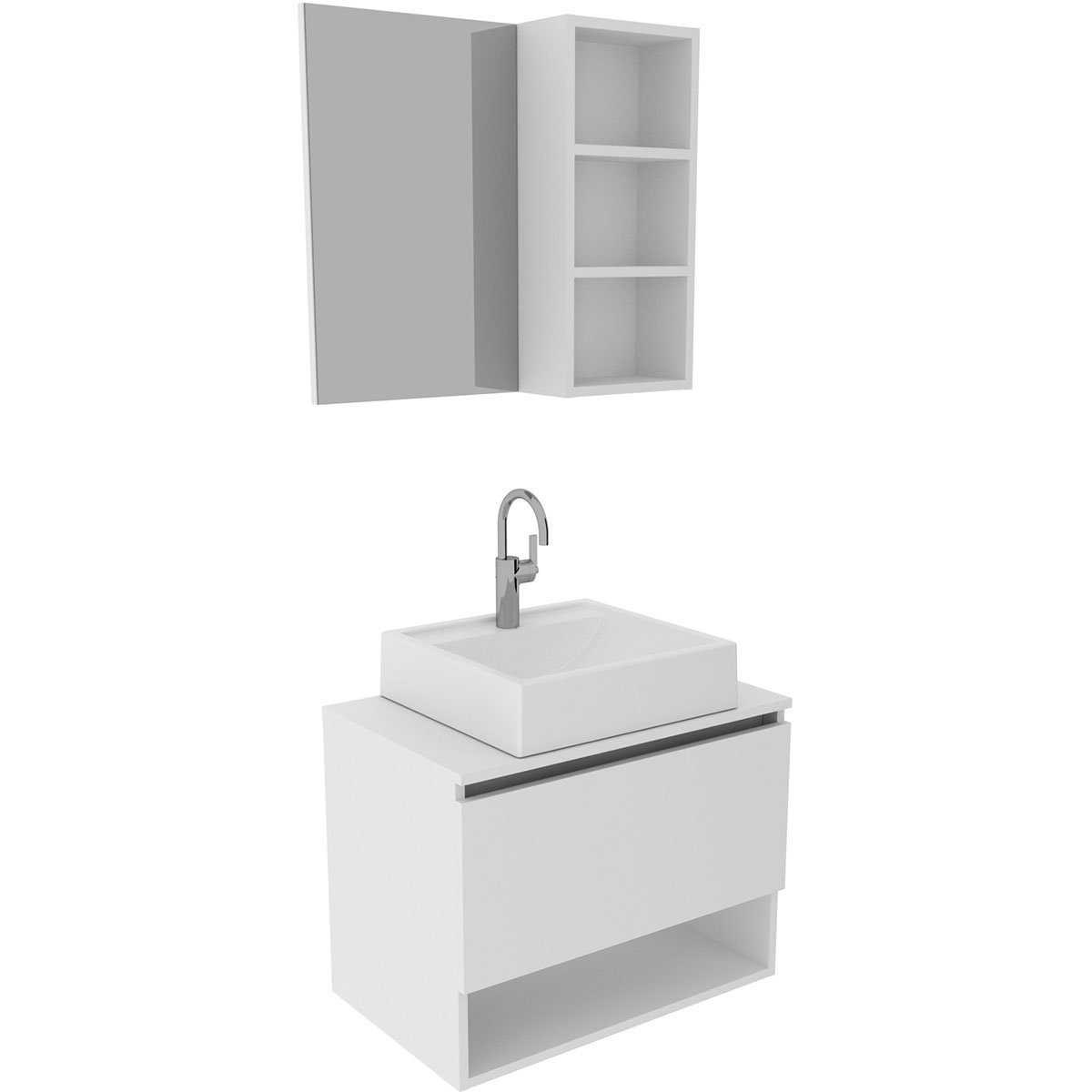 Kit Gabinete e Espelheira de Banheiro 60 cm Cuba Valente Branco