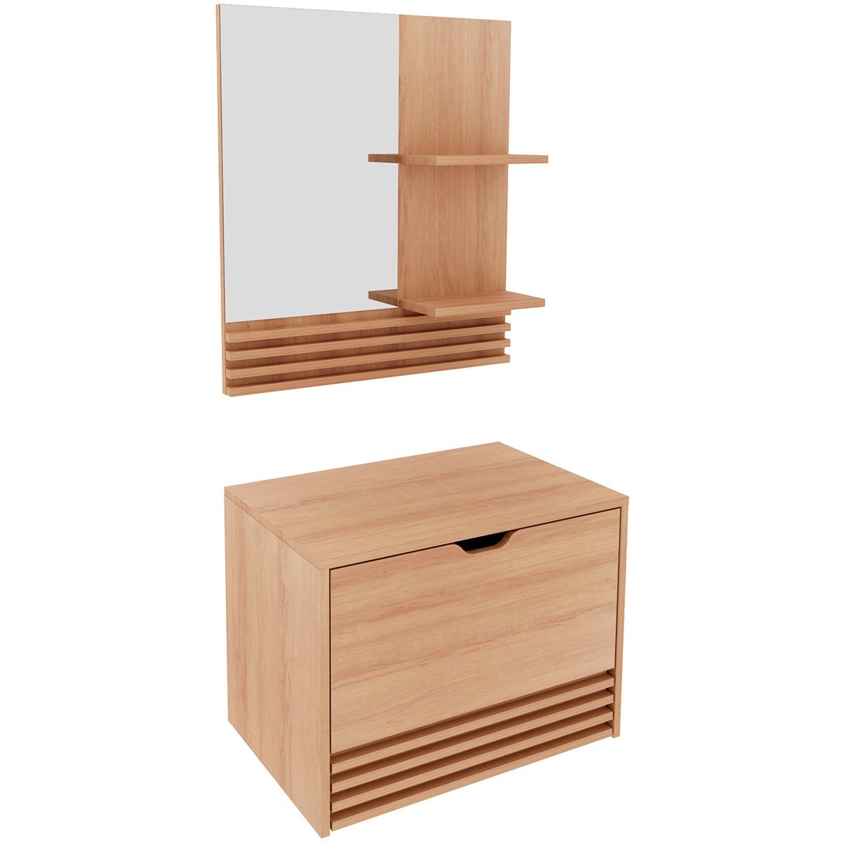 Kit Gabinete e Espelheira de Banheiro 60 cm Sâmia Amêndoa