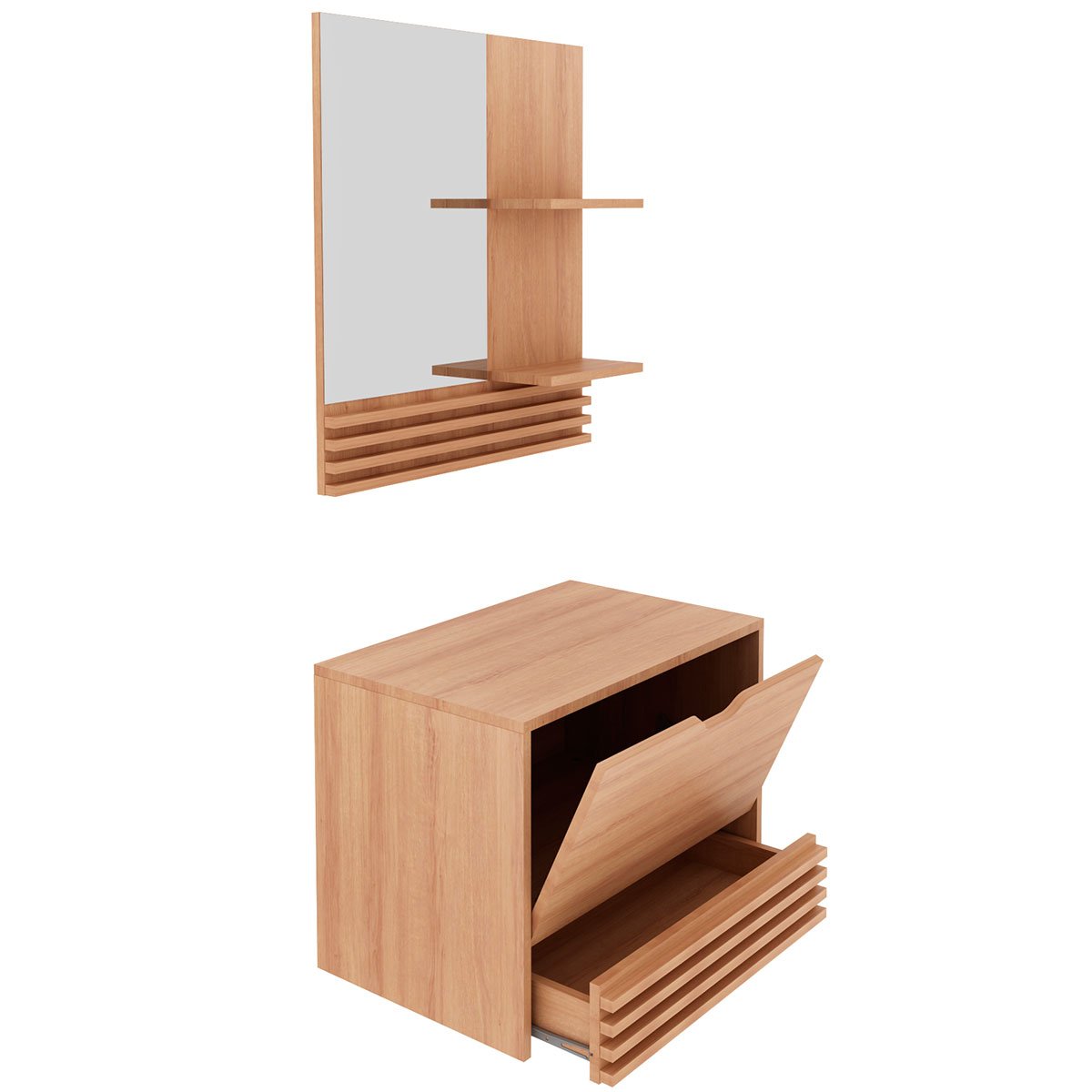 Kit Gabinete e Espelheira de Banheiro 60 cm Sâmia Amêndoa
