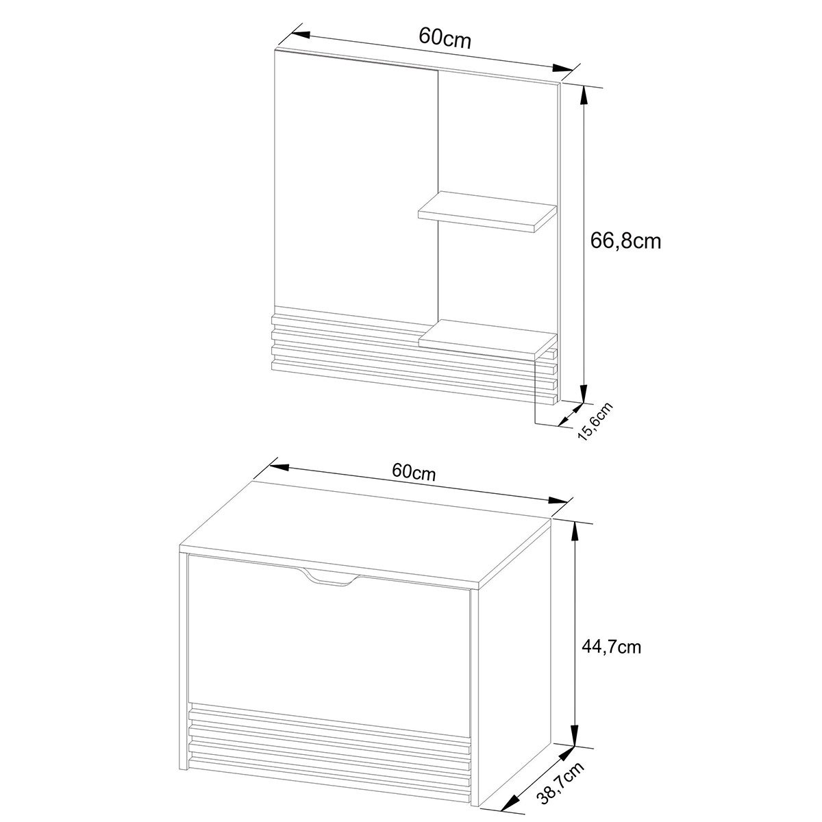 Kit Gabinete e Espelheira de Banheiro 60 cm Sâmia Amêndoa