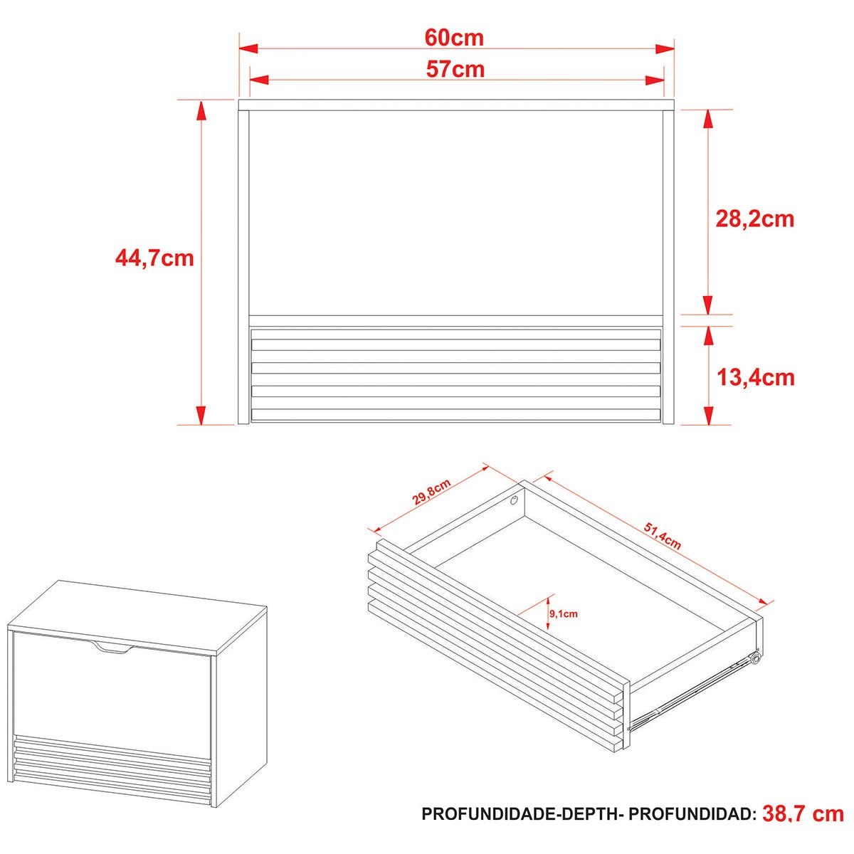 Kit Gabinete e Espelheira de Banheiro 60 cm Sâmia Amêndoa