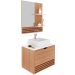 Kit Gabinete e Espelheira de Banheiro 60 cm com Cuba Sâmia Amêndoa/Mármore Branco
