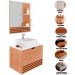 Kit Gabinete e Espelheira de Banheiro 60 cm com Cuba Sâmia Amêndoa/Mármore Branco