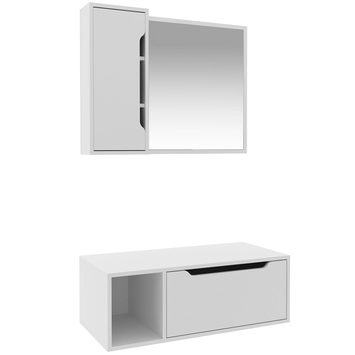 Kit Gabinete e Espelheira de Banheiro 80 cm Karina Branco