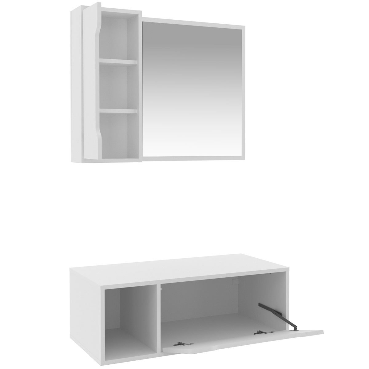 Kit Gabinete e Espelheira de Banheiro 80 cm Karina Branco