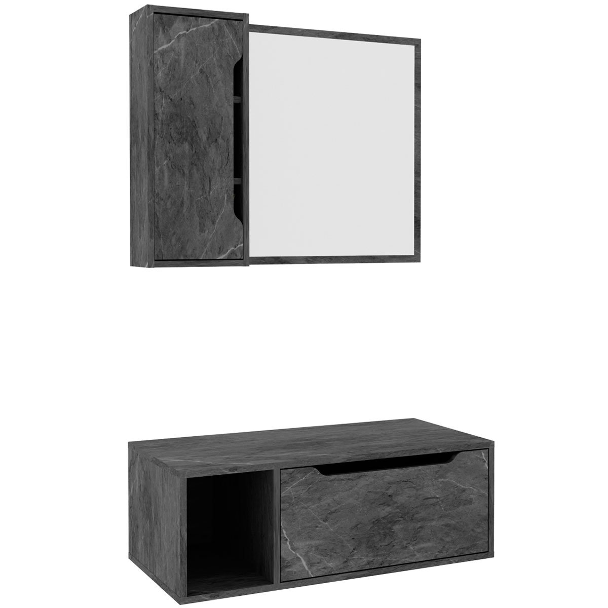 Kit Gabinete e Espelheira de Banheiro 80 cm Karina Mármore Lunar