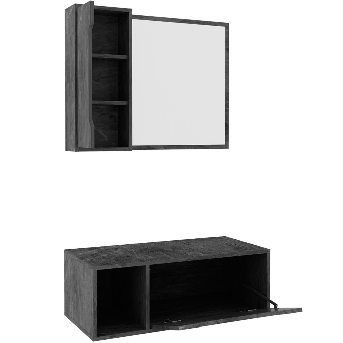 Kit Gabinete e Espelheira de Banheiro 80 cm Karina Mármore Lunar