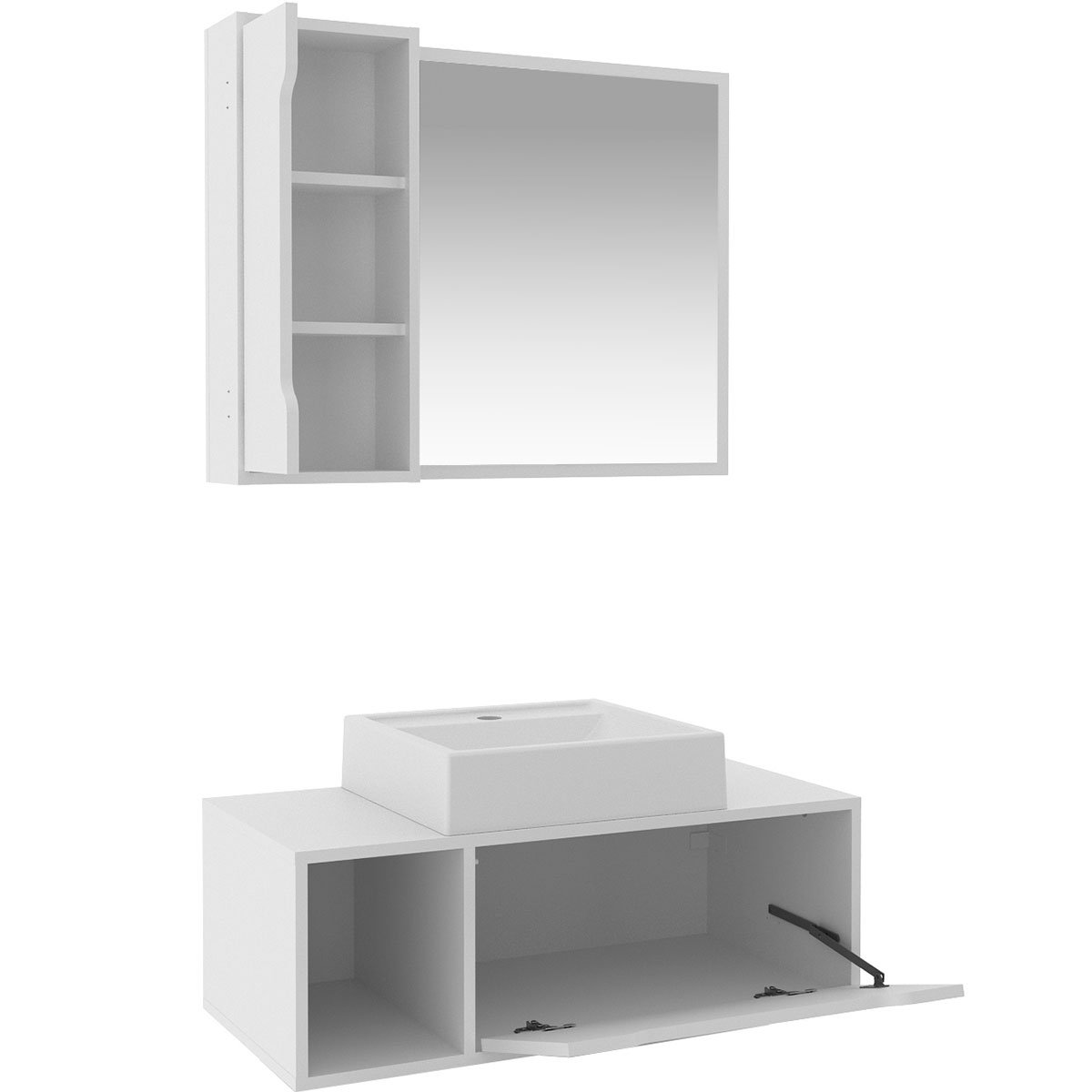 Kit Gabinete e Espelheira de Banheiro 80 cm com Cuba Karina Branco