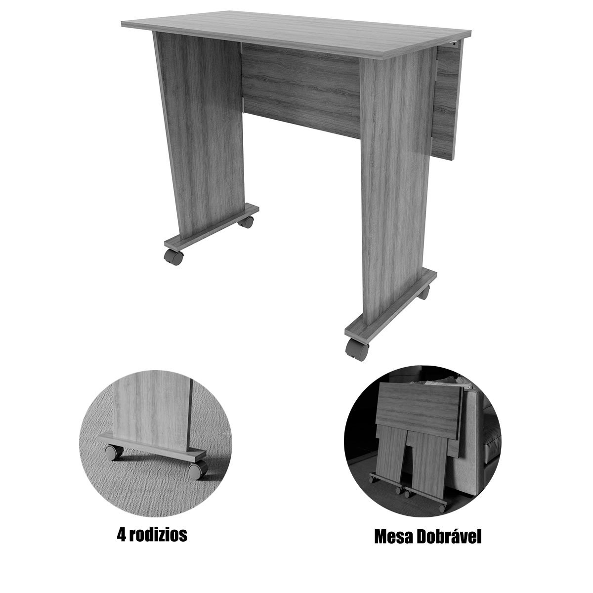 Mesa Escrivaninha Dobrável com Rodízio Amêndoa