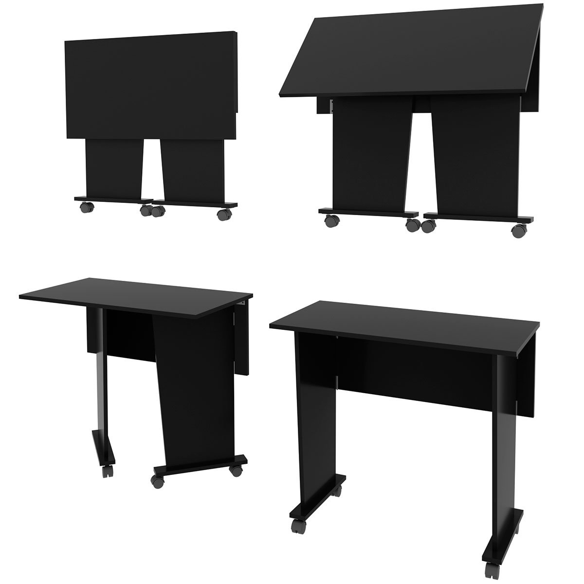 Mesa Escrivaninha Dobrável com Rodízio Preto