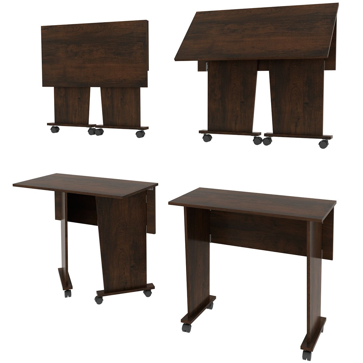 Mesa Escrivaninha Dobrável com Rodízio Rústico