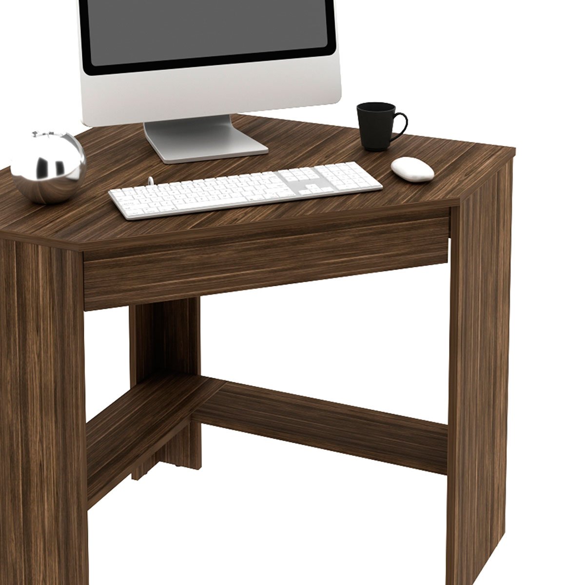 Mesa Escrivaninha de Canto para Escritório 1 Gaveta Nogal