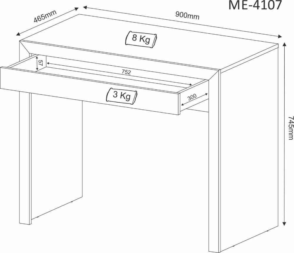 Mesa Escrivaninha para Escritório 90x46,5x74,5cm com 1 Gaveta Branca ME4107 Tecnomobili