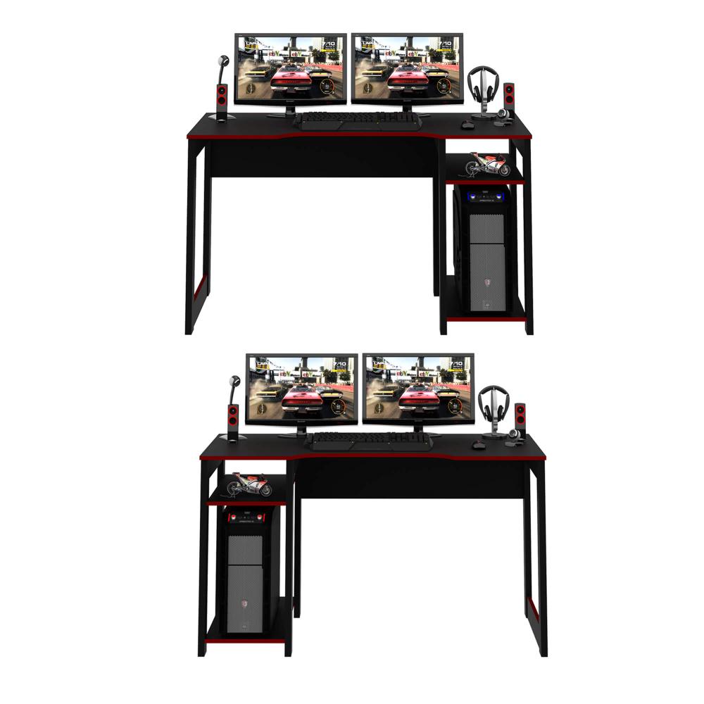 Mesa Gamer 136cm com 2 Prateleiras e Porta CPU ME4152 Preto/Vermelho Tecnomobili