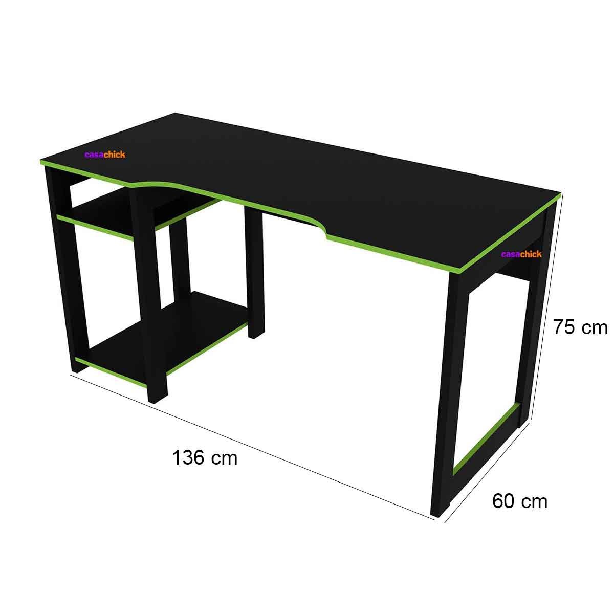 Mesa Gamer com Espaço para 2 Monitores e para CPU ME4152  Preto/Verde