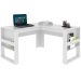 Mesa de Canto para Escritório em L Angular Detalhe Ripado Branco