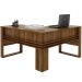 Mesa de Canto para Escritório em L Angular Detalhe Ripado Nogal