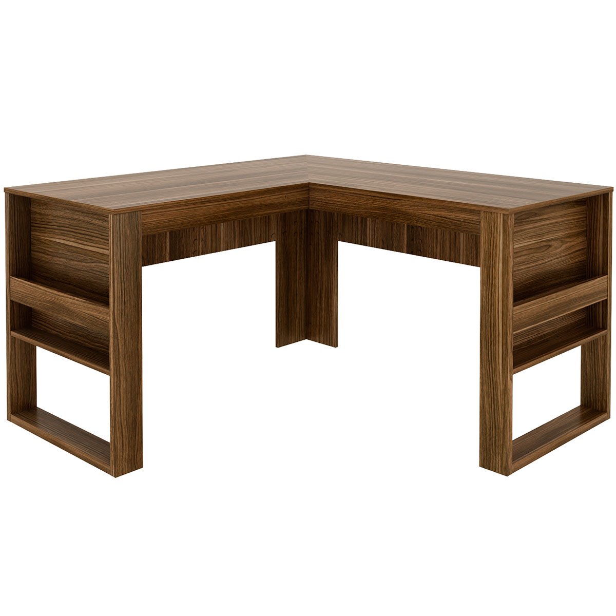 Mesa de Canto para Escritório em L Angular Detalhe Ripado Nogal