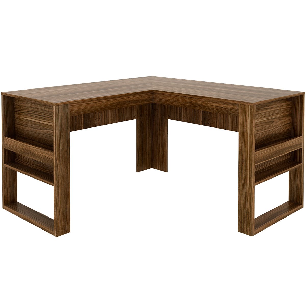 Mesa de Canto para Escritório em L Angular Detalhe Ripado Nogal/Preto