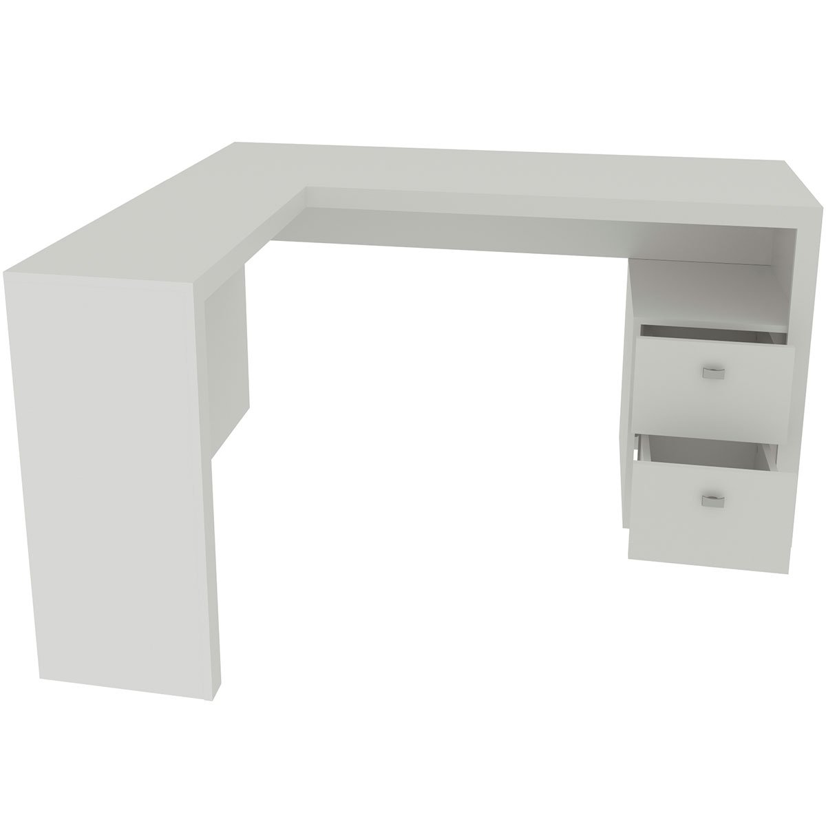 Mesa de Canto para Escritório em L Angular com 2 Gavetas Branco