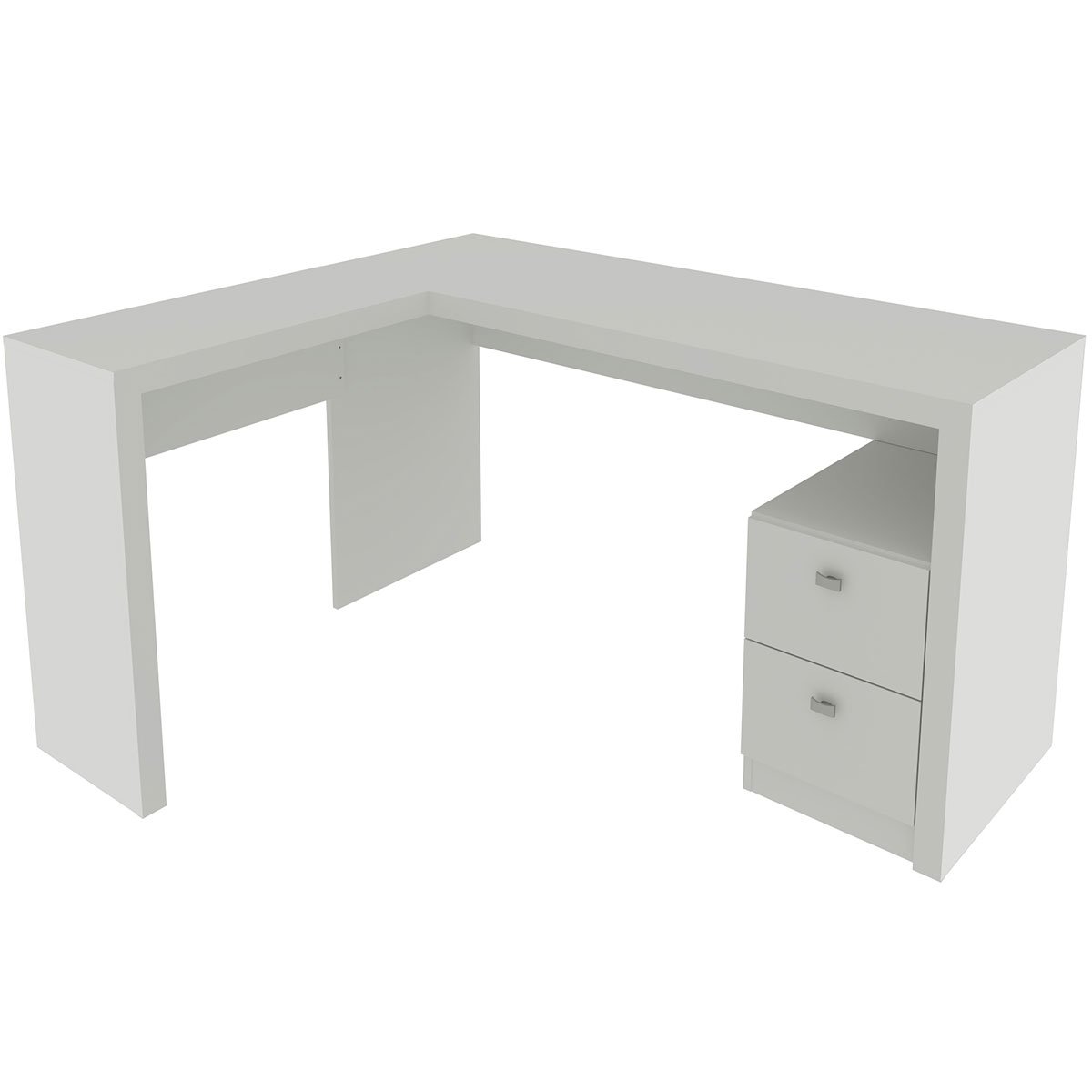 Mesa de Canto para Escritório em L Angular com 2 Gavetas Branco