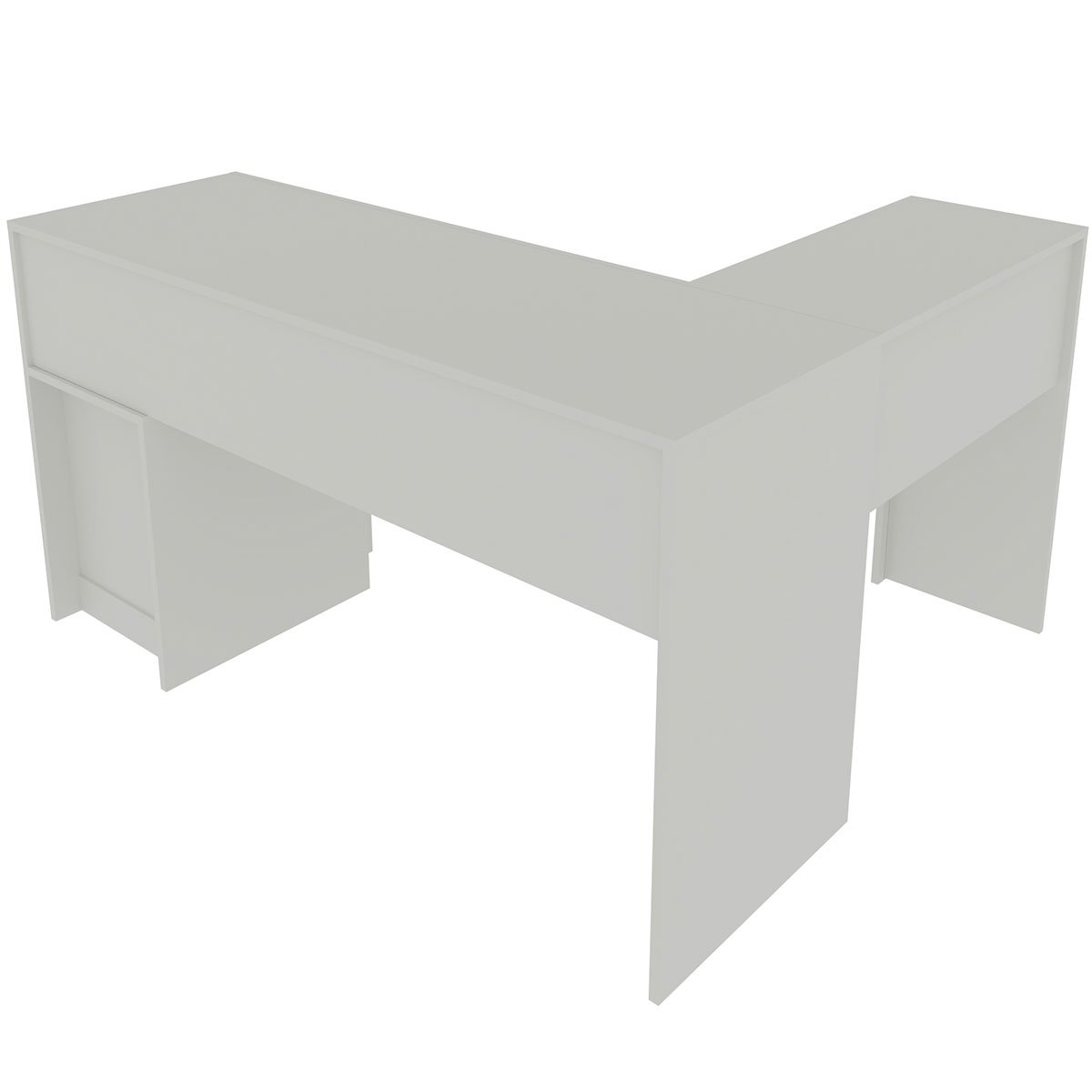 Mesa de Canto para Escritório em L Angular com 2 Gavetas Branco
