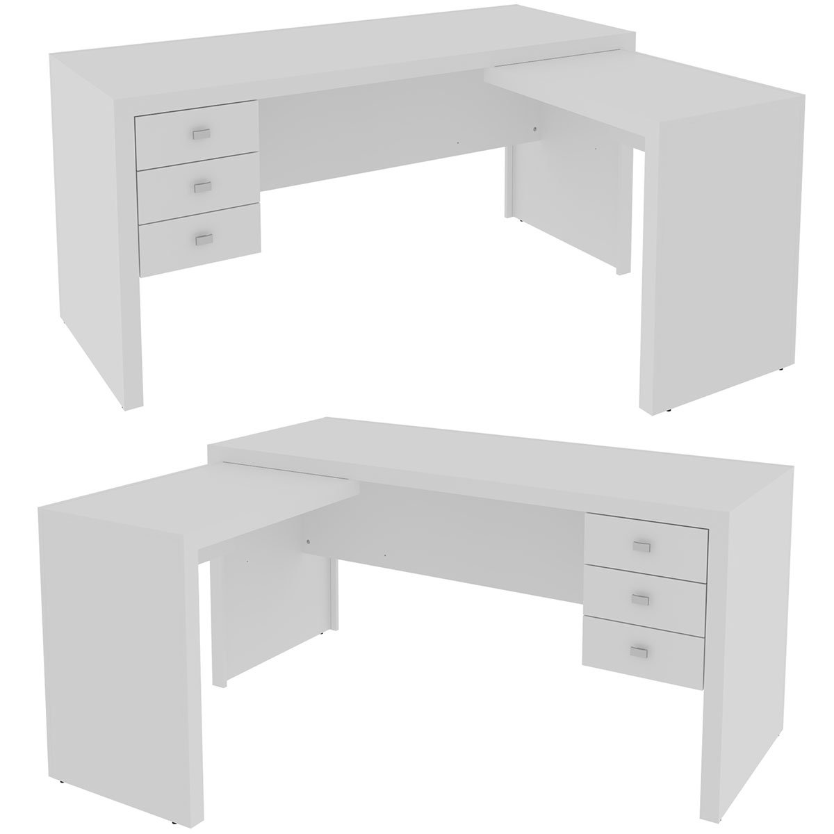 Mesa de Canto para Escritório em L Angular com 3 Gavetas Branco