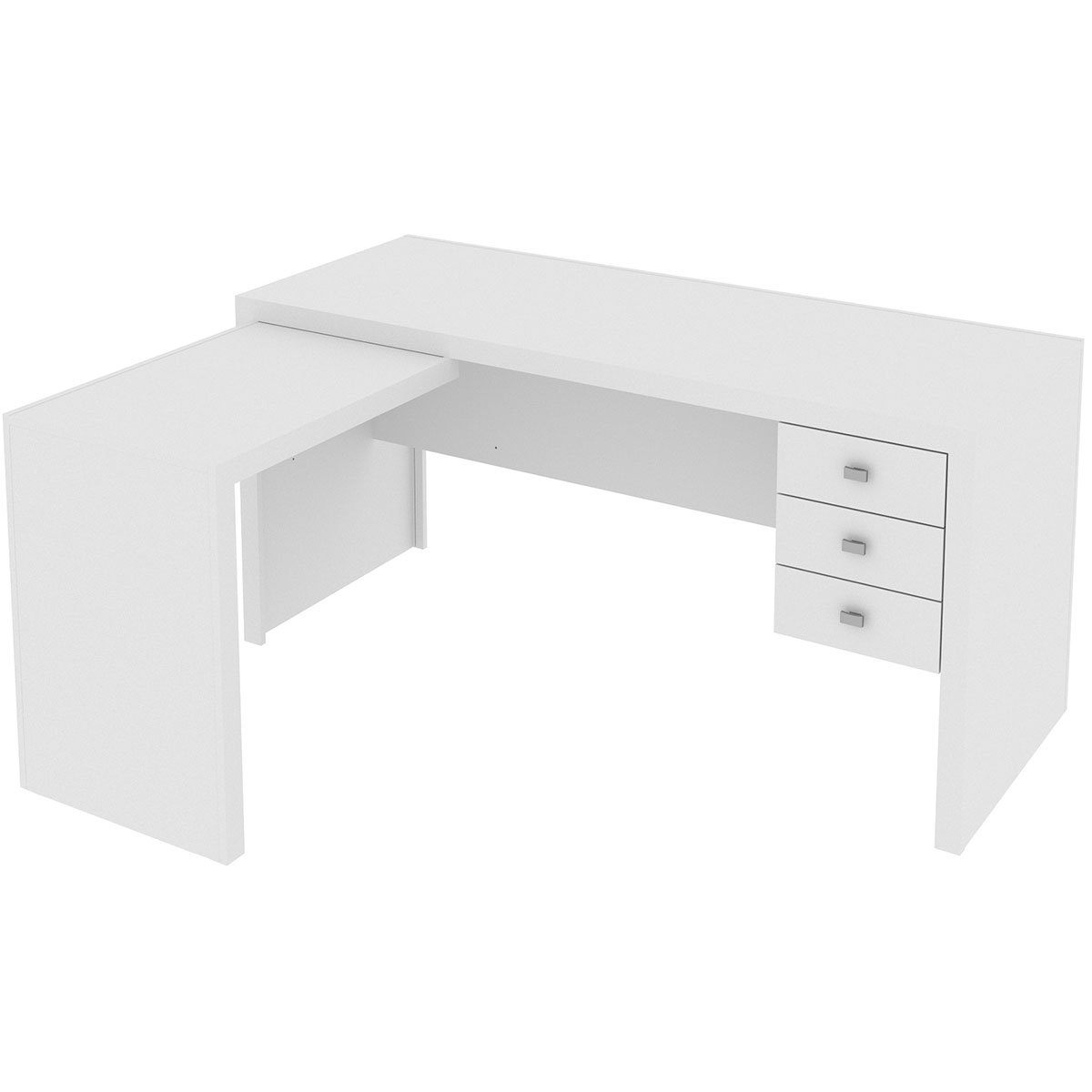 Mesa de Canto para Escritório em L Angular com 3 Gavetas Branco
