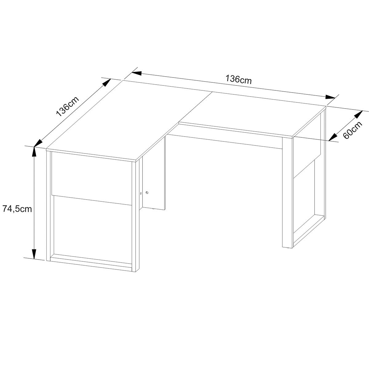 Mesa de Canto para Escritório em L MDP Amêndoa/Preto
