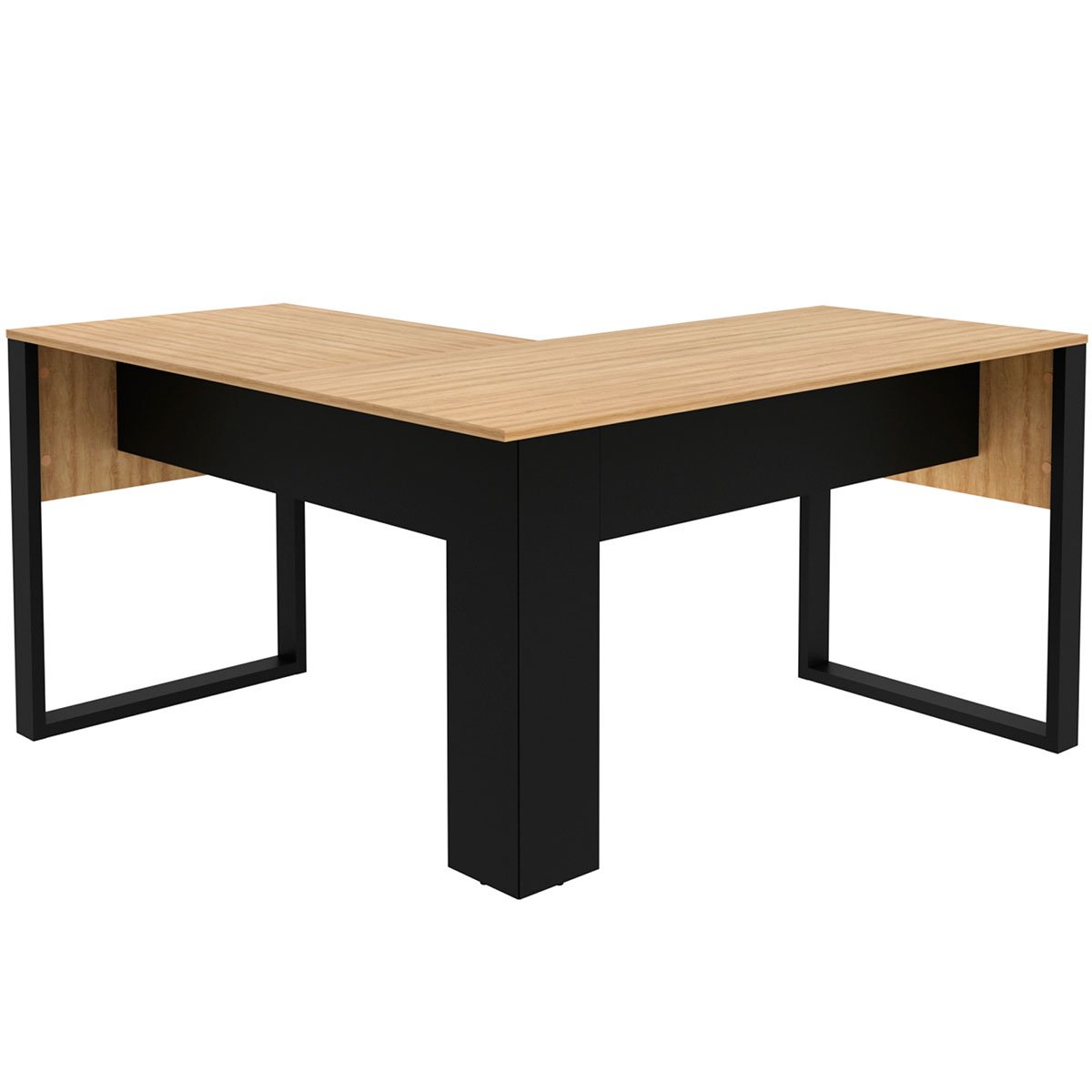 Mesa de Canto para Escritório em L MDP Amêndoa/Preto