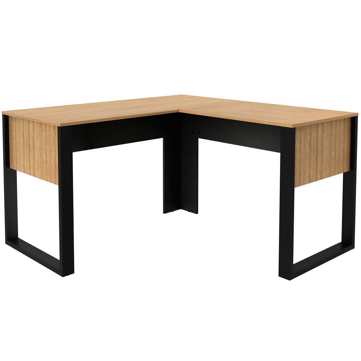 Mesa de Canto para Escritório em L MDP Amêndoa/Preto