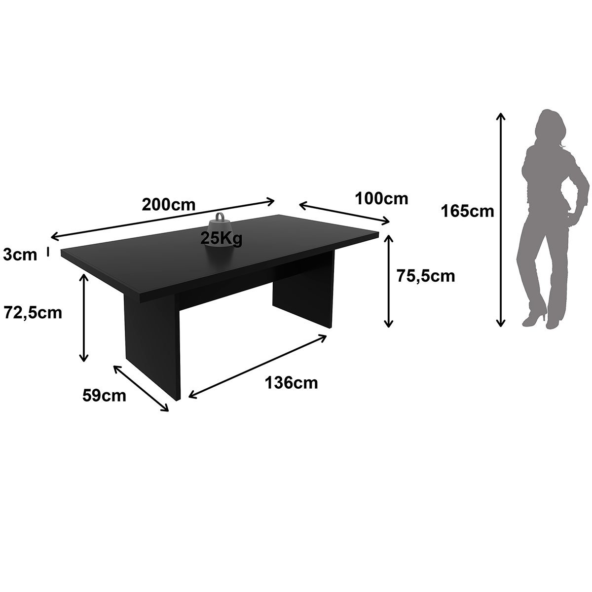 Mesa de Reunião para Escritório Grande Preto