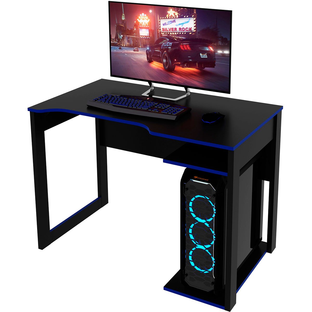 Mesa para Computador Escrivaninha Gamer  Preto/Azul