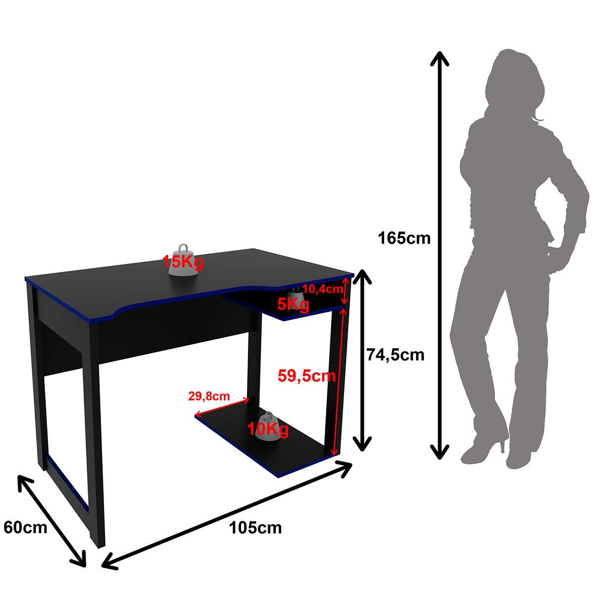 Mesa para Computador Escrivaninha Gamer  Preto/Azul