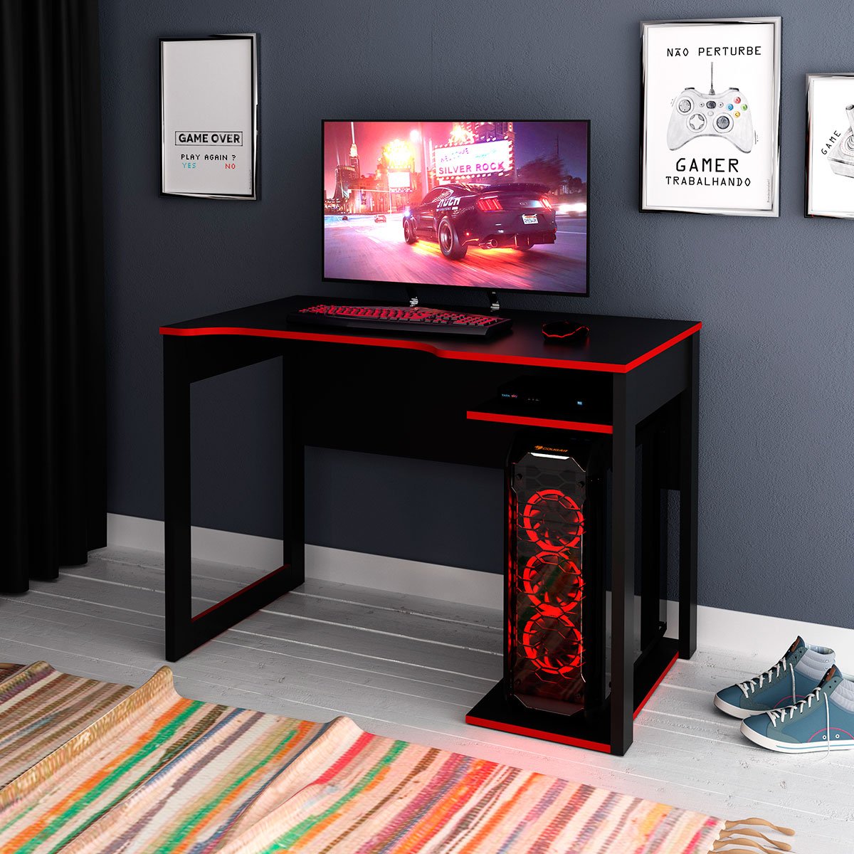 Mesa para Computador Escrivaninha Gamer  Preto/Vermelho