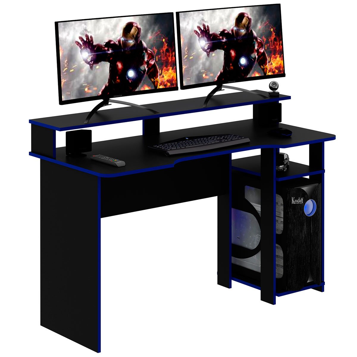 Mesa para Computador Gamer Espaço para 2 Monitores e CPU Preto/Azul