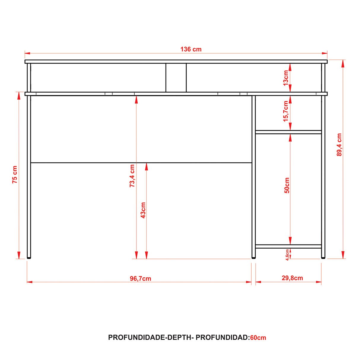 Mesa para Computador Gamer Espaço para 2 Monitores e CPU Preto/Azul
